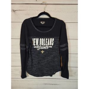 NFL Team Apparel Womens Black Gray New Orleans Saints Long Sleeve Tee Shirt L